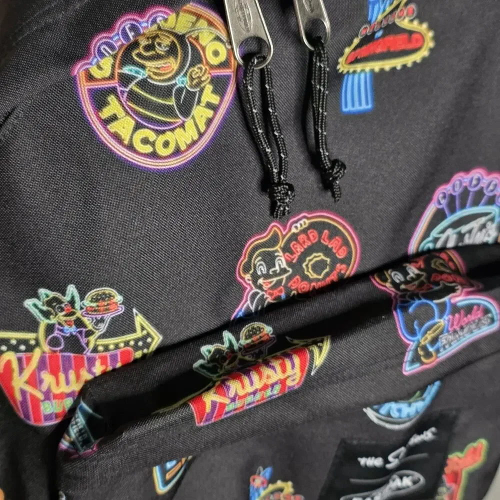 Eastpak Simpsons Backpack Padded Pak'r Neon Sign Patches Black School Bag NWT